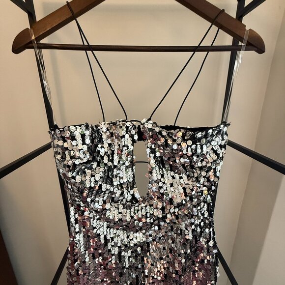 NWT Nasty Gal Silver Sequin Maxi Dress – Cut-Out Detail - Picture 7 of 11